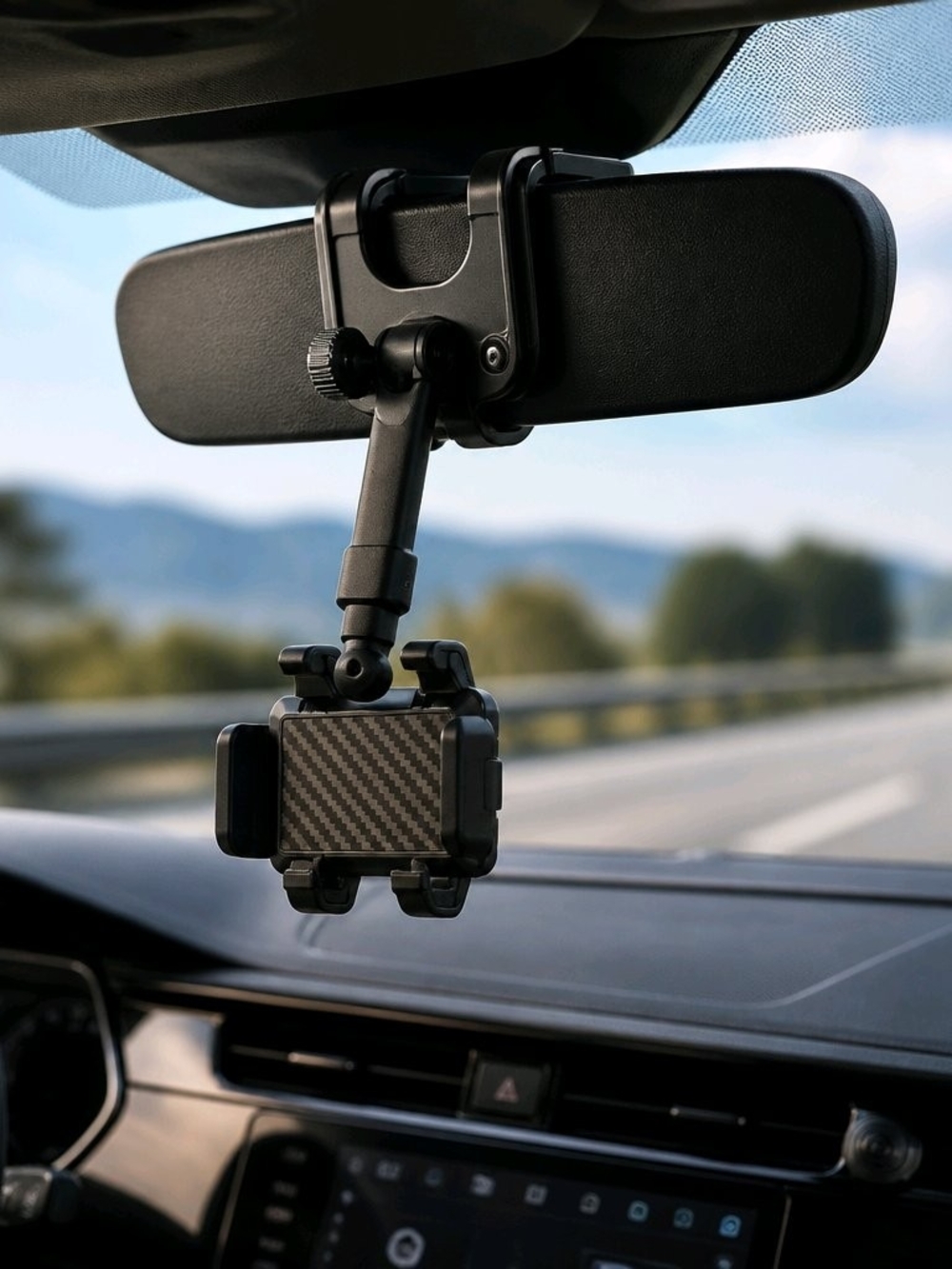 Adjustable Black Rearview Mirror Phone Mount Holder